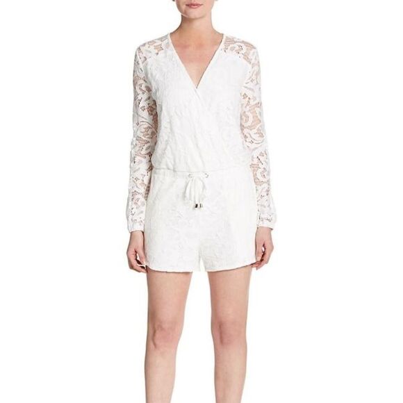 Romeo and Juliet Couture White Lace Drawstring Short Romper Jumper - Picture 1 of 5